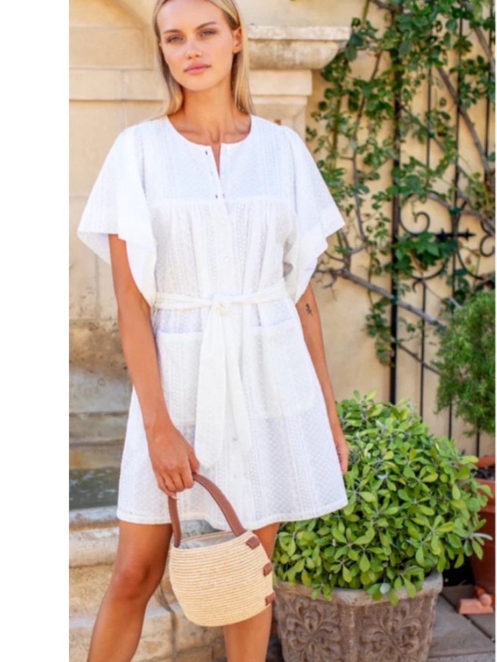 Emerson Fry Marion Dress White Embroidered Organic Cotton Mini Dress Size XS